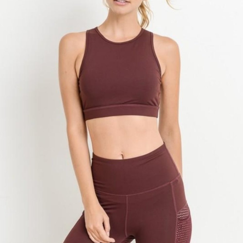Burgundy Round Neck Star Mesh Sports Bra - Picture 7 of 8
